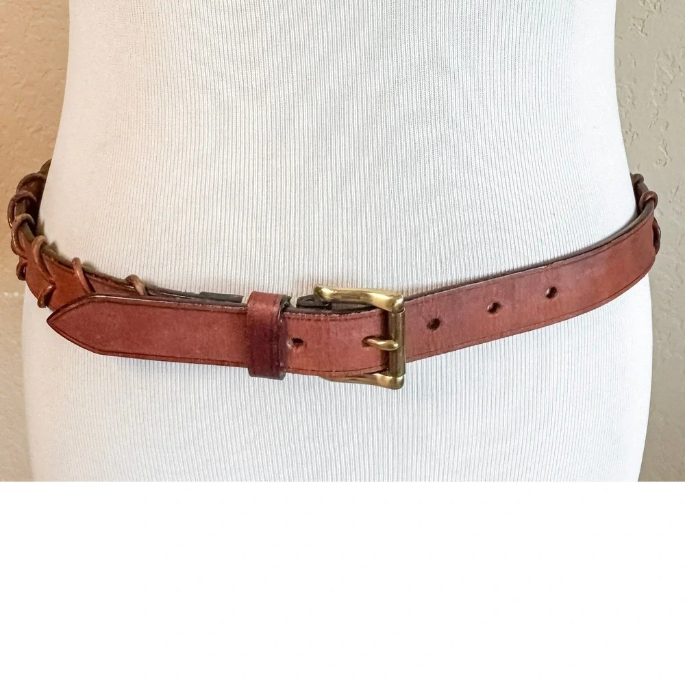 Vintage Dooney & Bourke Brown Leather Belt USA Brass Buckle Fits 33-37